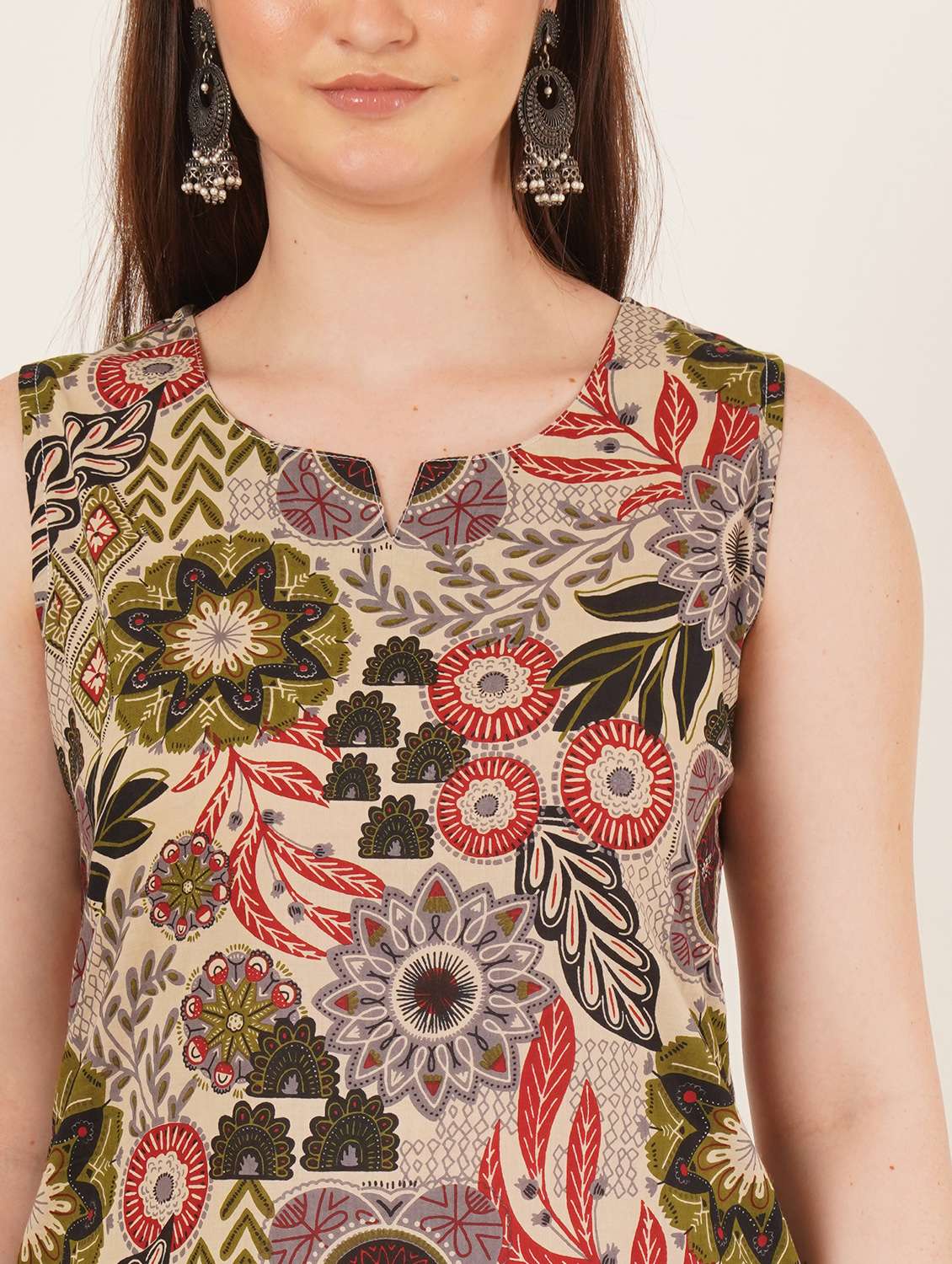 women printed sleeveless straight kurti - 22084183 - Standard Image - 3