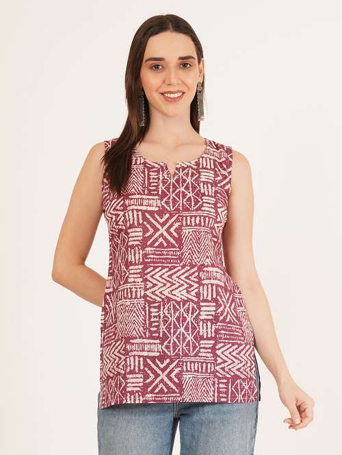 women printed sleeveless straight kurti - 22084190 - Standard Image - 0