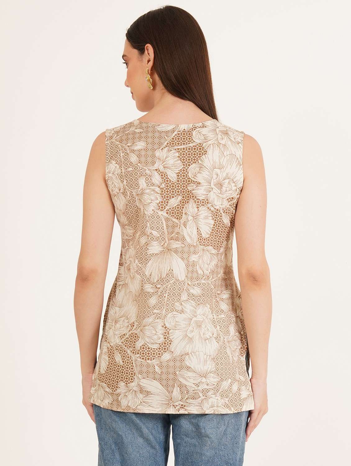 women floral printed sleeveless straight kurti - 22084192 -  Standard Image - 3