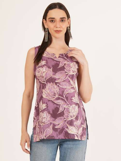 women floral printed sleeveless straight kurti - 22084194 -  Standard Image - 0