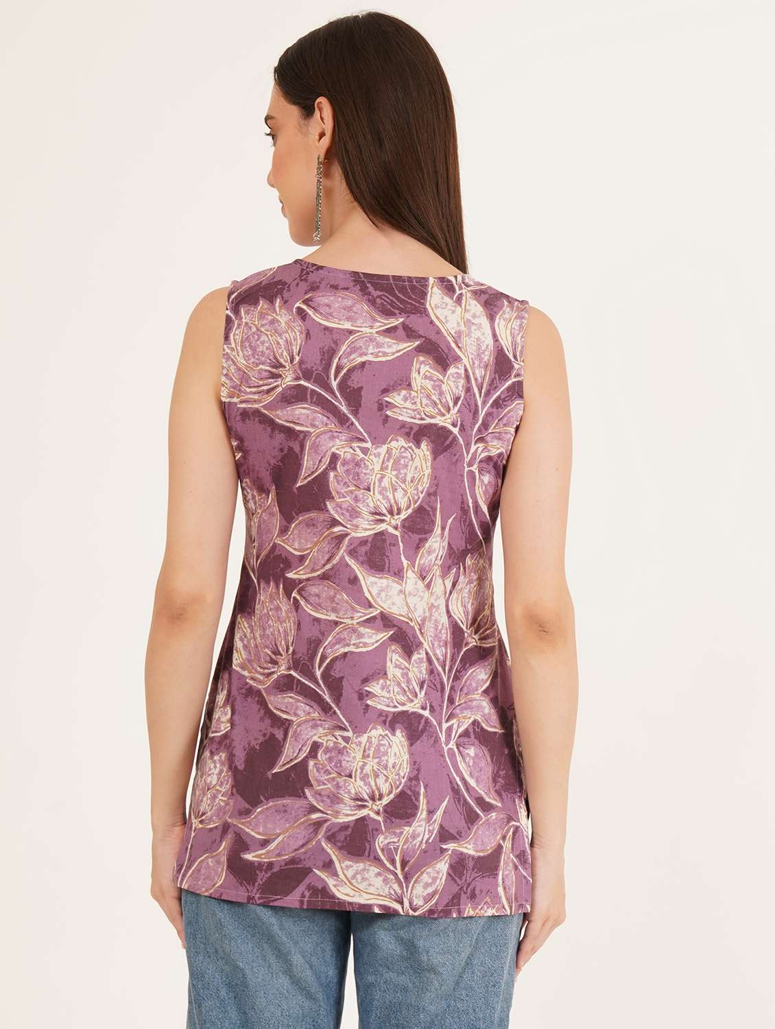women floral printed sleeveless straight kurti - 22084194 -  Standard Image - 3
