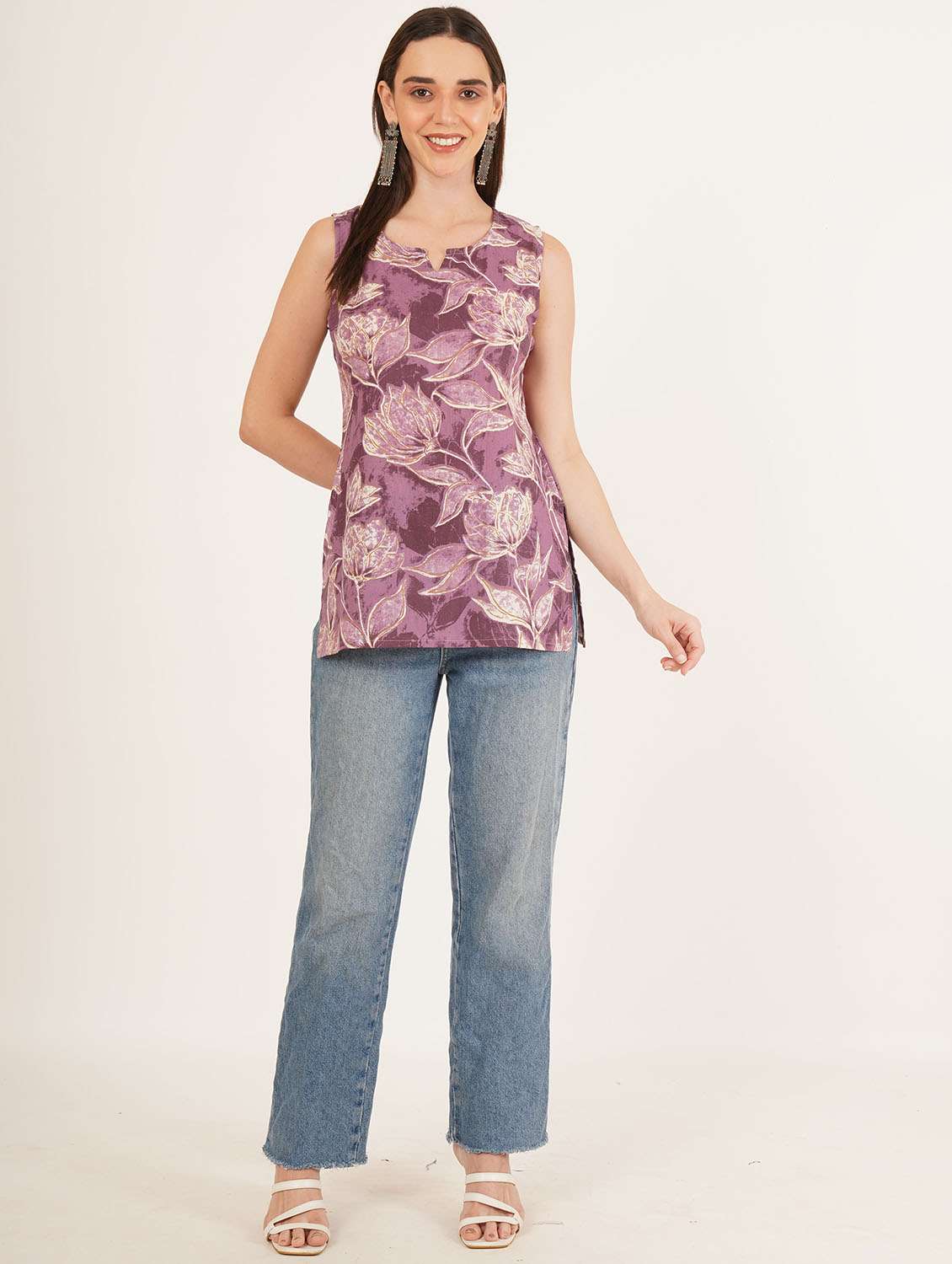 women floral printed sleeveless straight kurti - 22084194 -  Standard Image - 5
