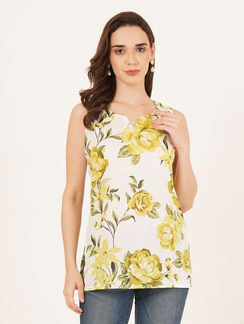 women floral printed sleeveless straight kurti - 22084199 -  Standard Image - 0