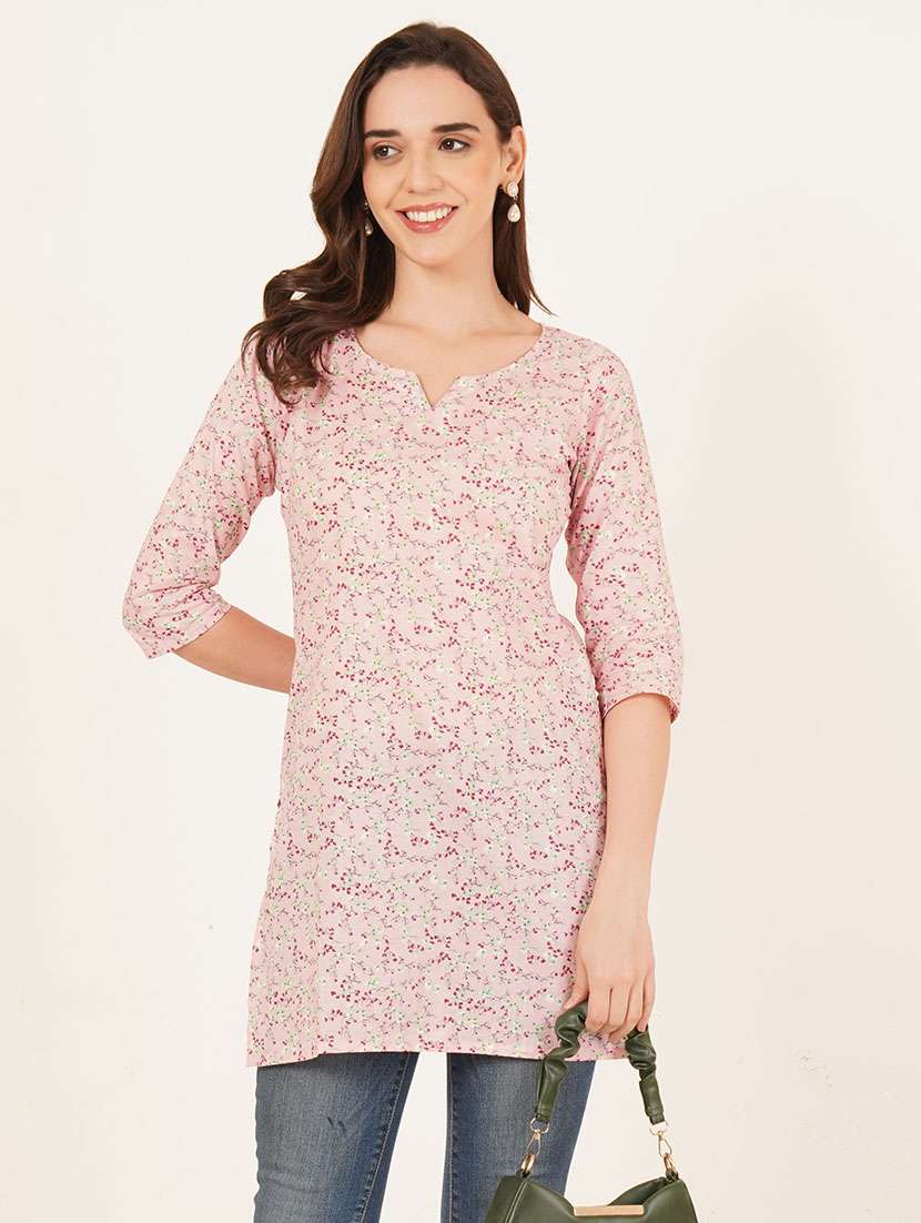 women floral printed three quarter sleeve straight kurti - 22084210 - Zoom Image - 0