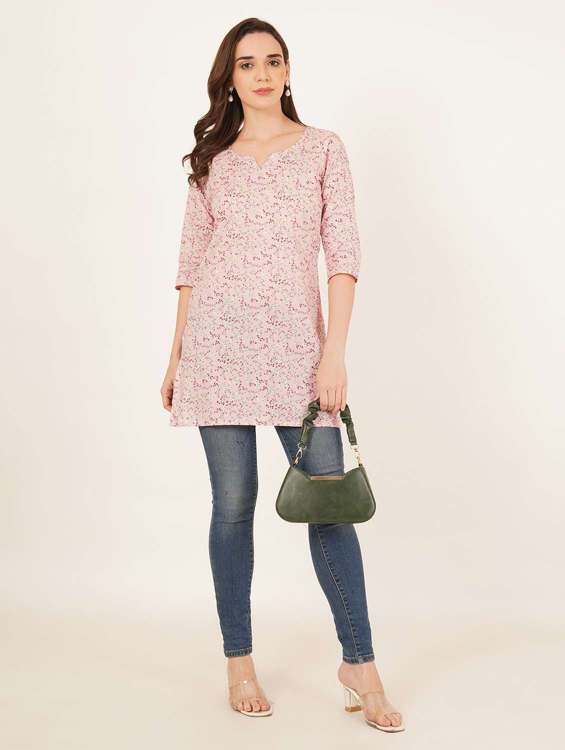 women floral printed three quarter sleeve straight kurti - 22084210 - Standard Image - 5