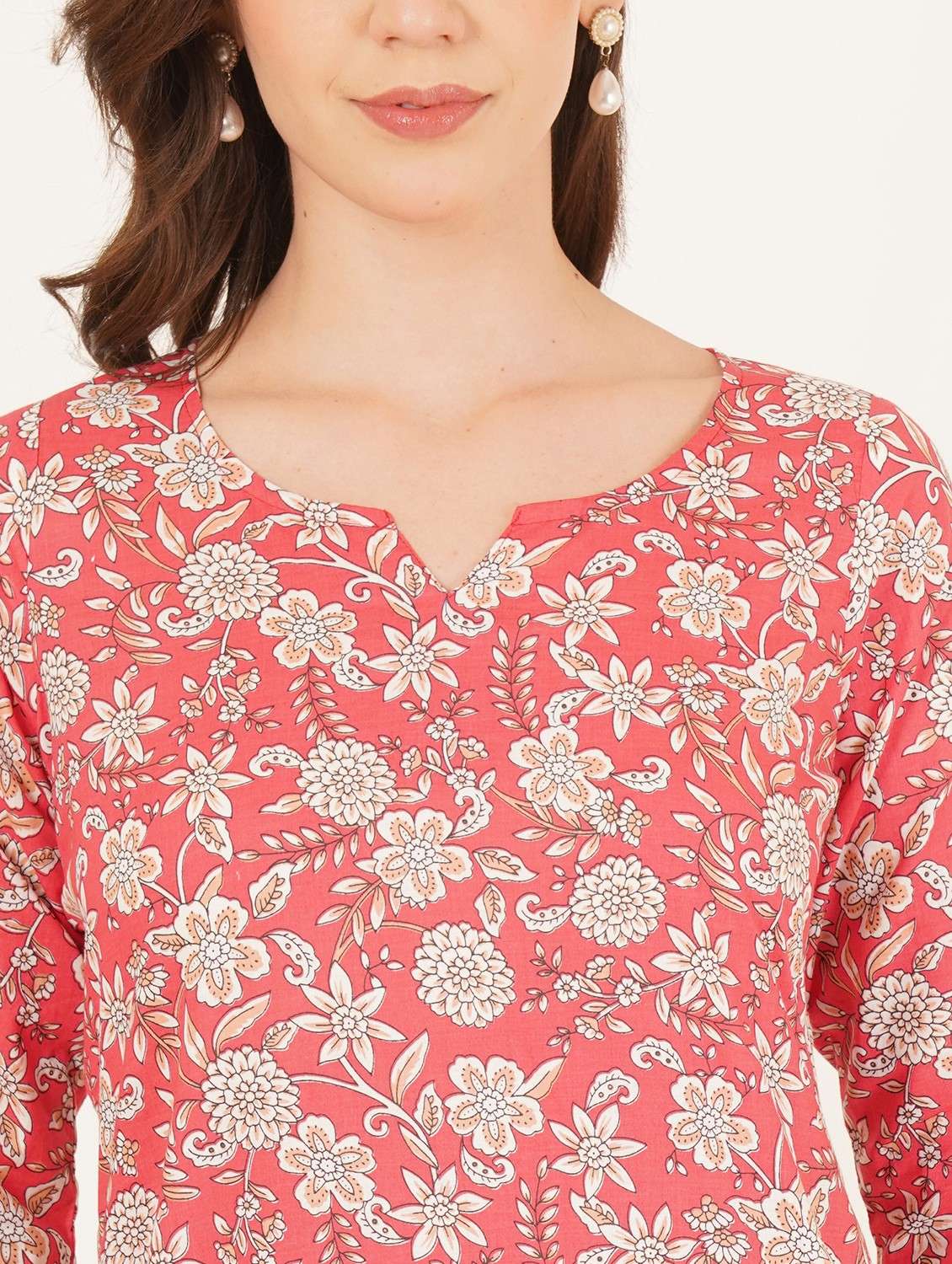 women floral printed three quarter sleeve straight kurti - 22084211 -  Standard Image - 3