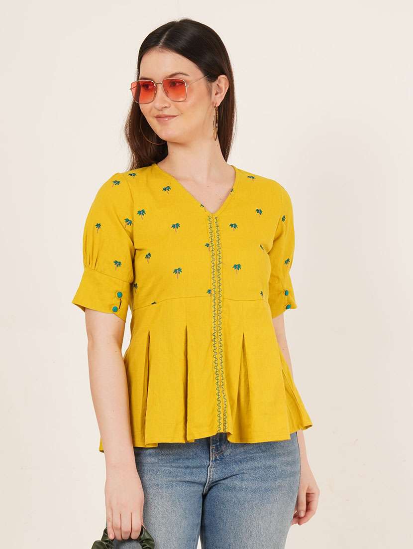 women embroidered puff sleeve a-line kurti - 22084216 -  Zoom Image - 0