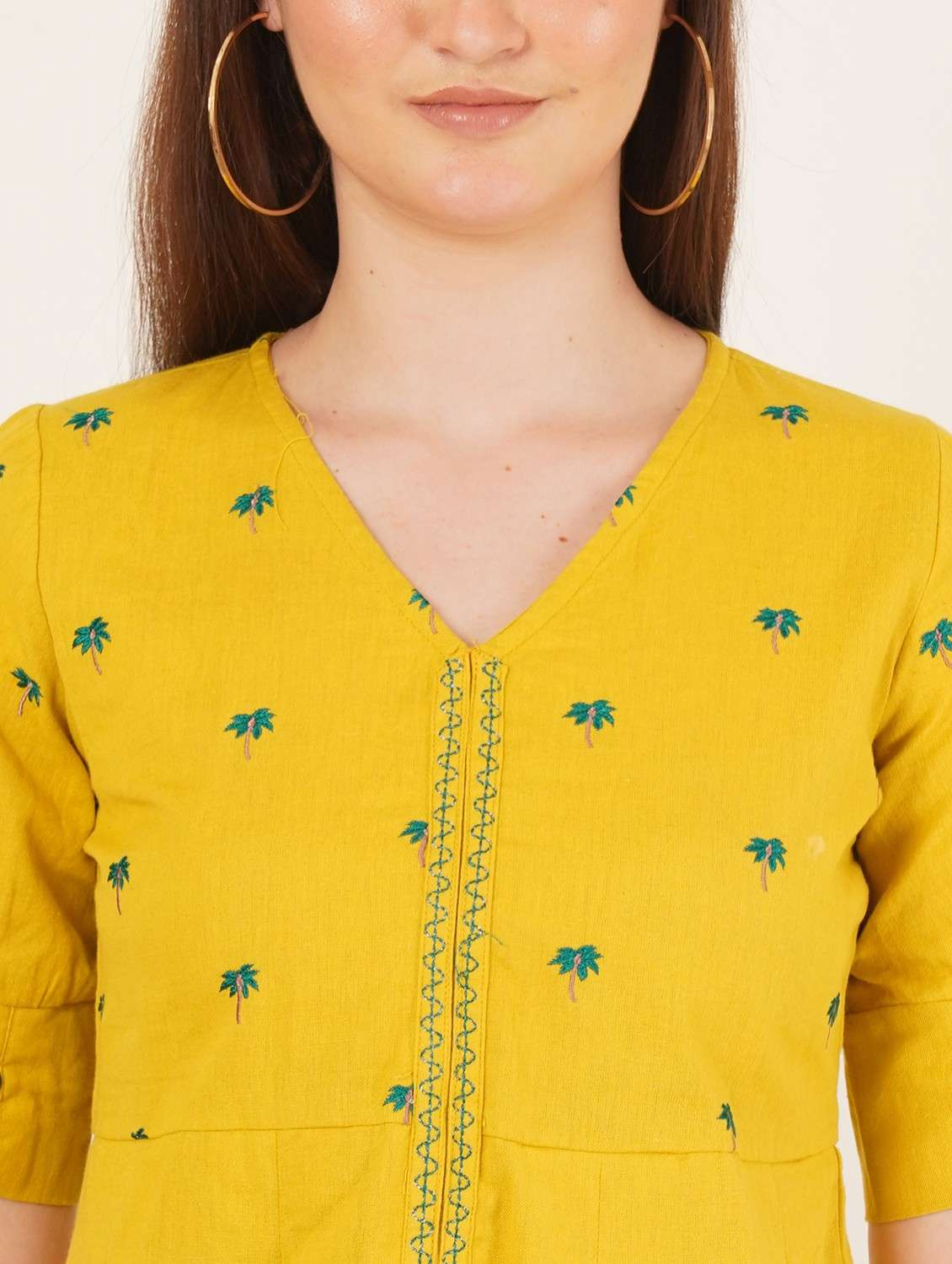women embroidered puff sleeve a-line kurti - 22084216 - Standard Image - 3