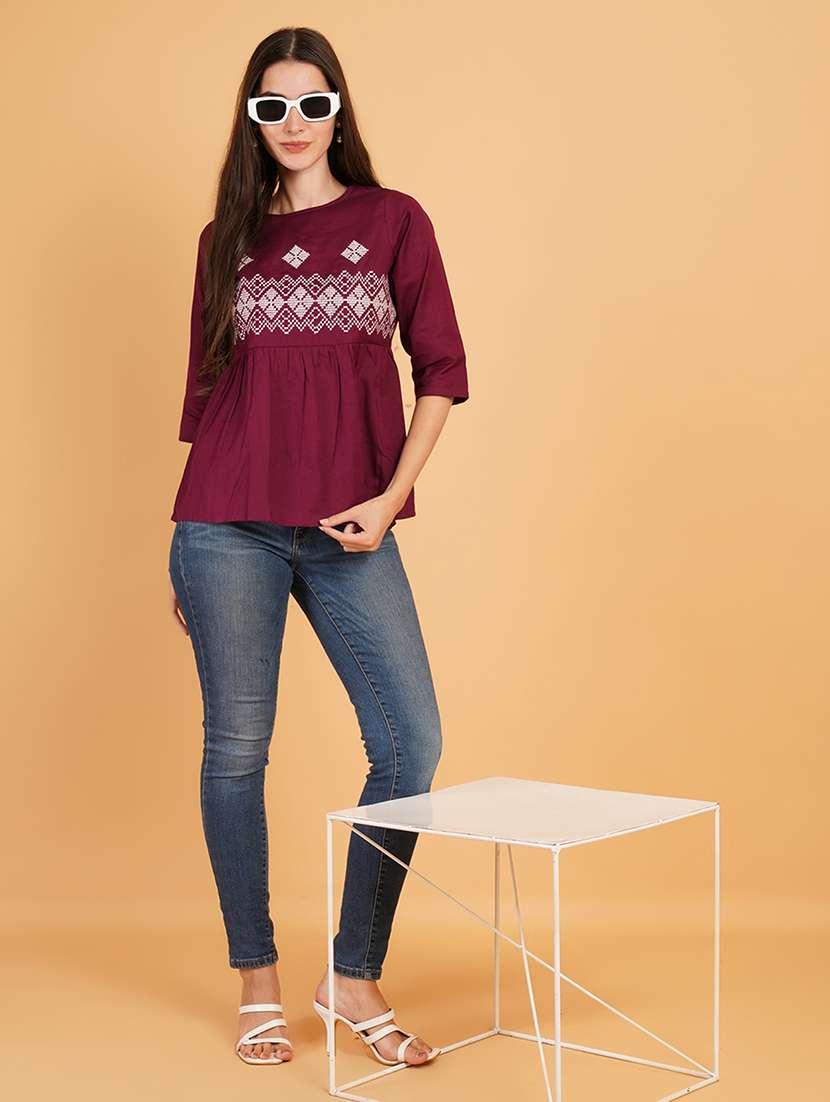 women embroidered three quarter sleeve a-line kurti - 22084218 - Standard Image - 5