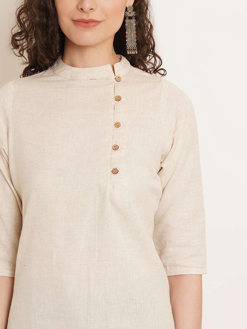 women solid three quarter sleeve staright kurti - 22084219 - Standard Image - 3