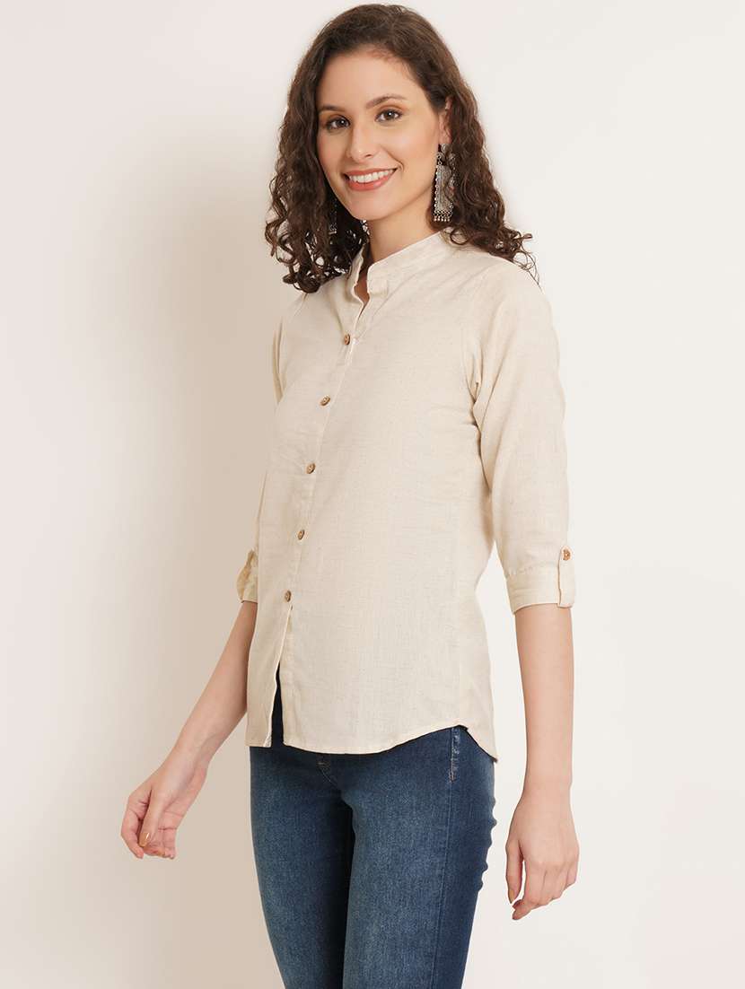 women solid three quarter sleeve staright kurti - 22084223 - Zoom Image - 0