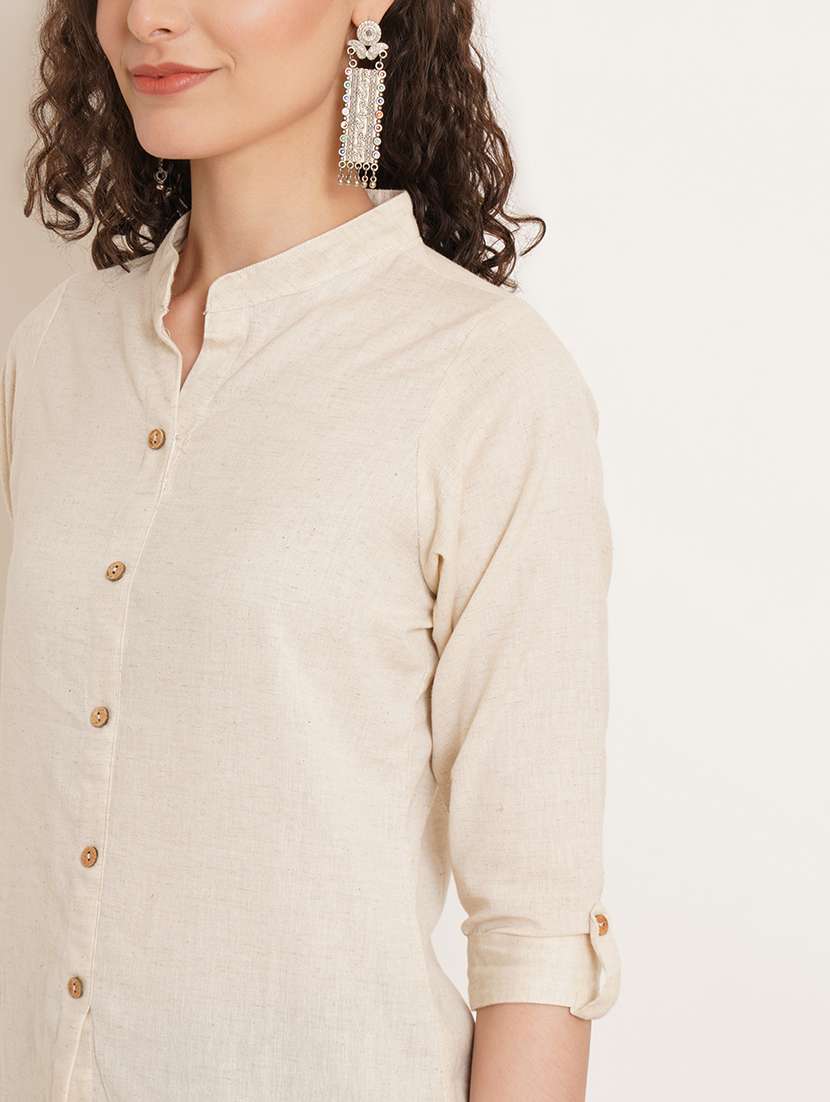 women solid three quarter sleeve staright kurti - 22084223 - Standard Image - 3