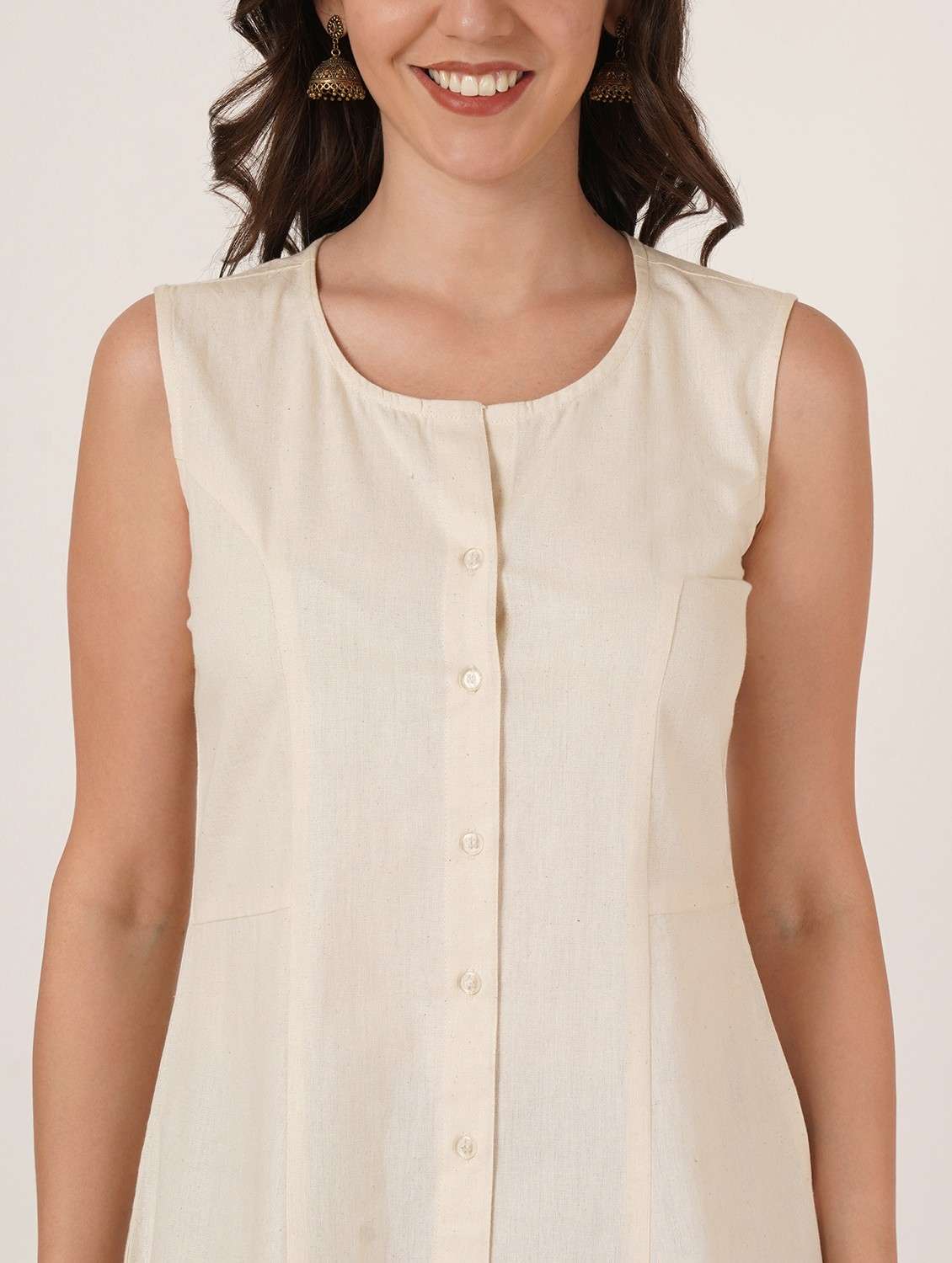 women solid sleeveless a-line kurti - 22084224 - Standard Image - 3
