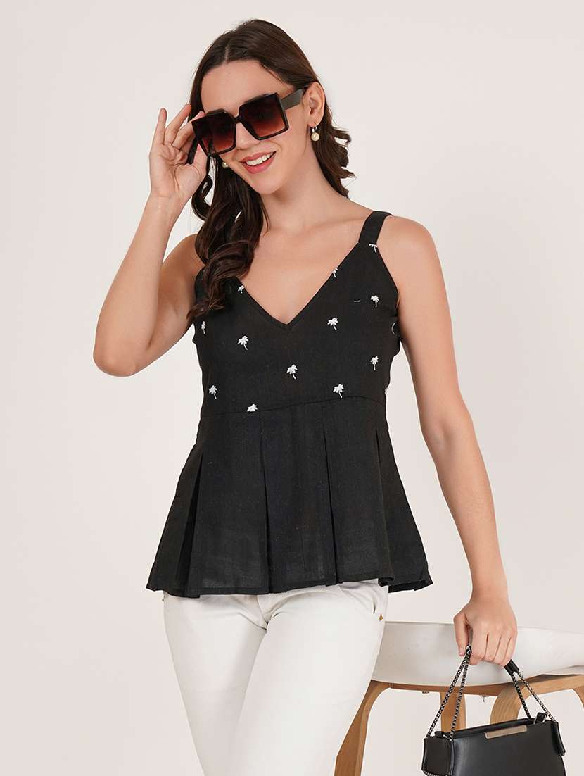women embroidered shoulder strap a-line kurti