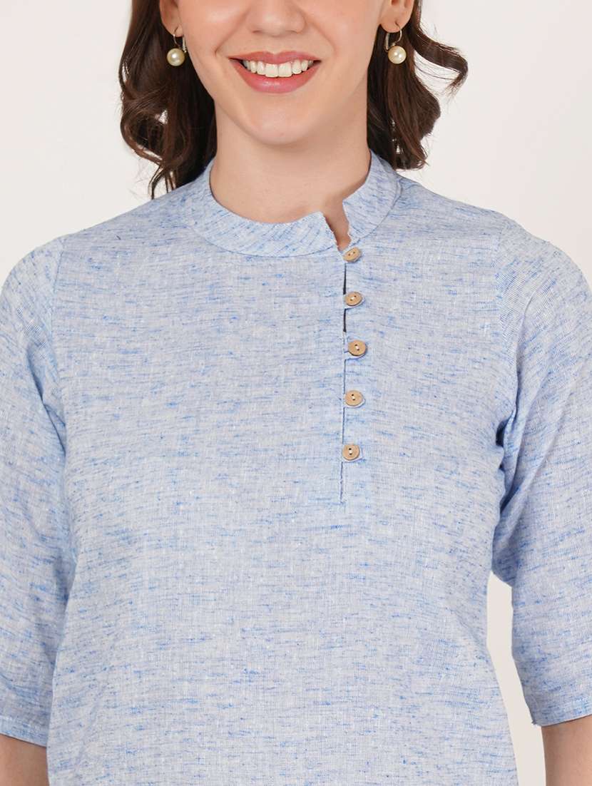 women solid mandarin neck three quarter sleeve top - 22084228 - Standard Image - 3