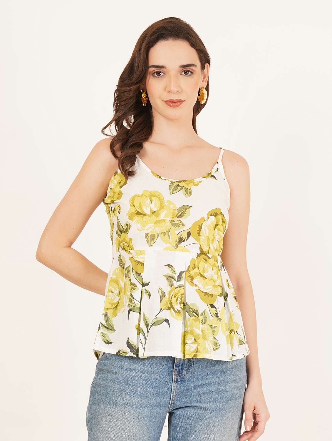 Women Printed Shoulder Strap A Line Top