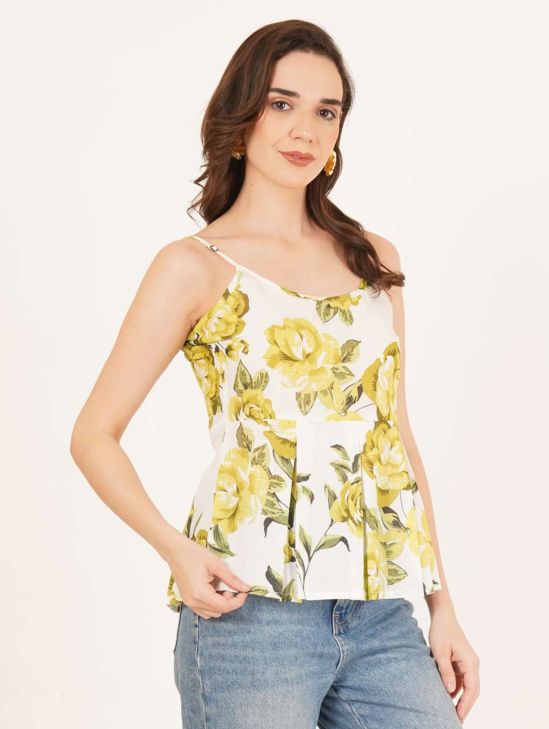 Women Printed Shoulder Strap A Line Top