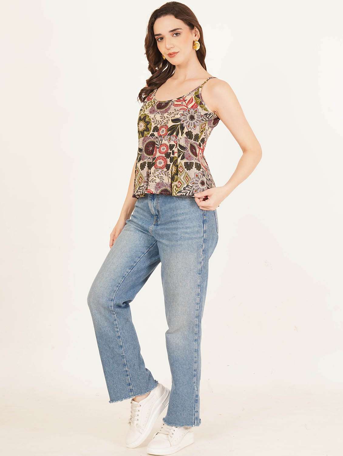 women printed shoulder strap a-line top - 22084233 - Standard Image - 3