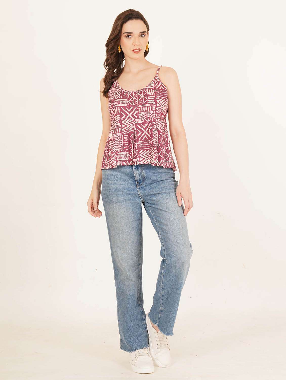 women printed shoulder strap a-line top - 22084234 - Standard Image - 3