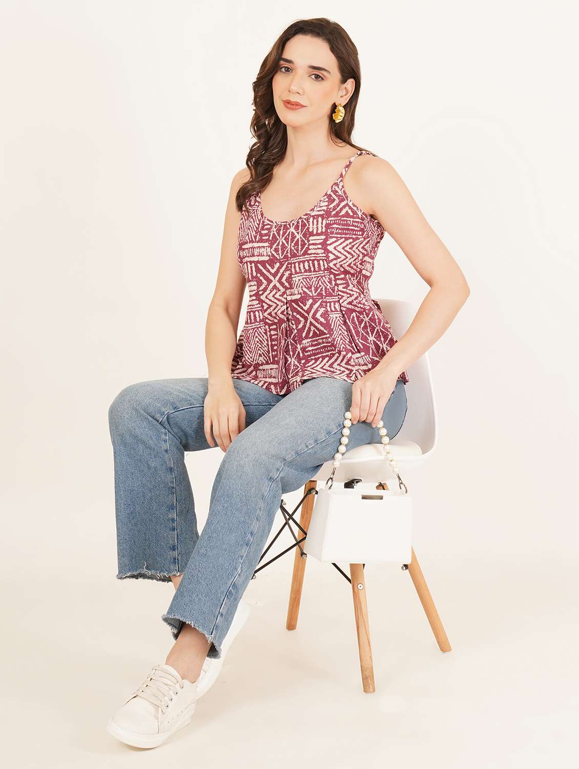 women printed shoulder strap a-line top - 22084234 - Standard Image - 5