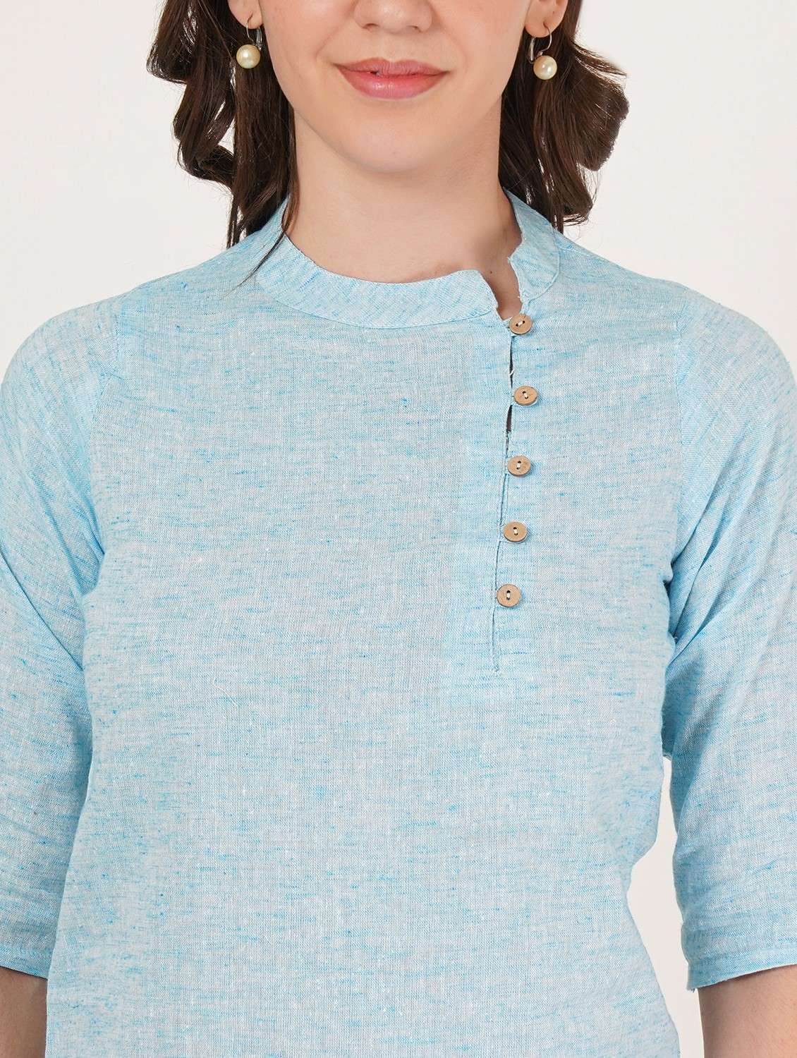 women light blue solid mandarin neck regular top - 22084236 - Standard Image - 3