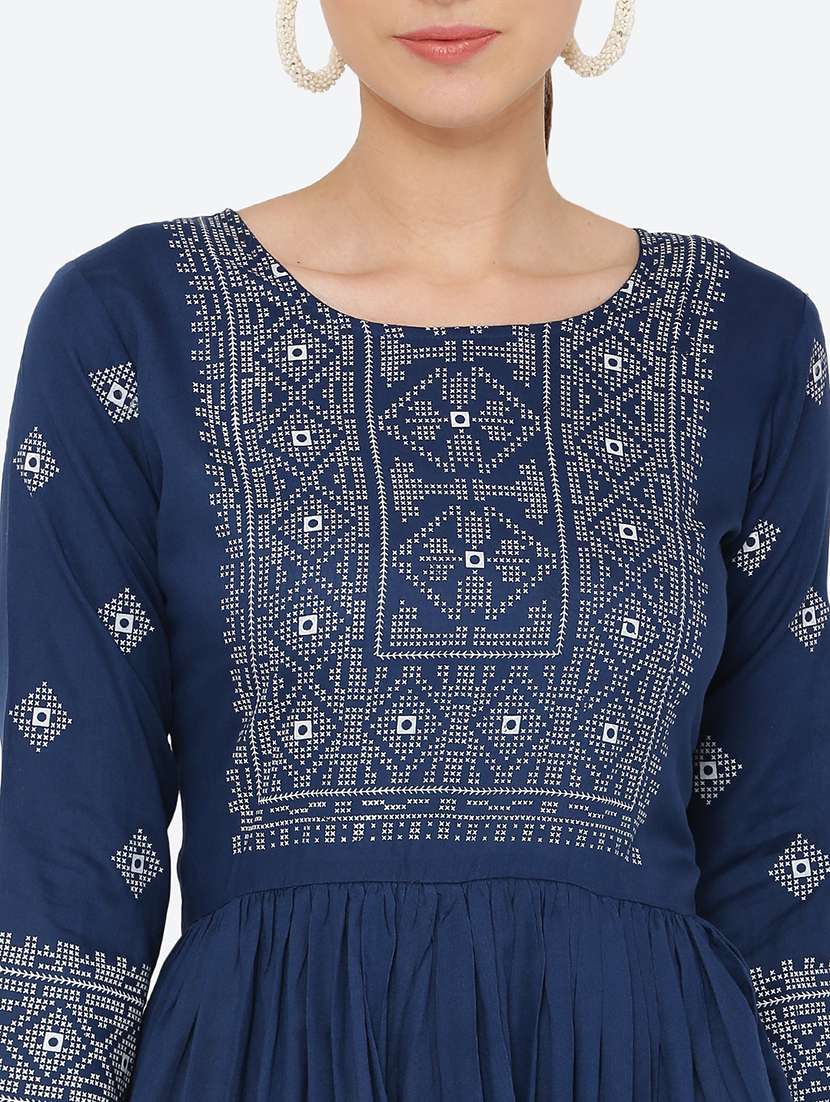 women embroidered three quarter sleeve flared dress - 22084240 - Standard Image - 3