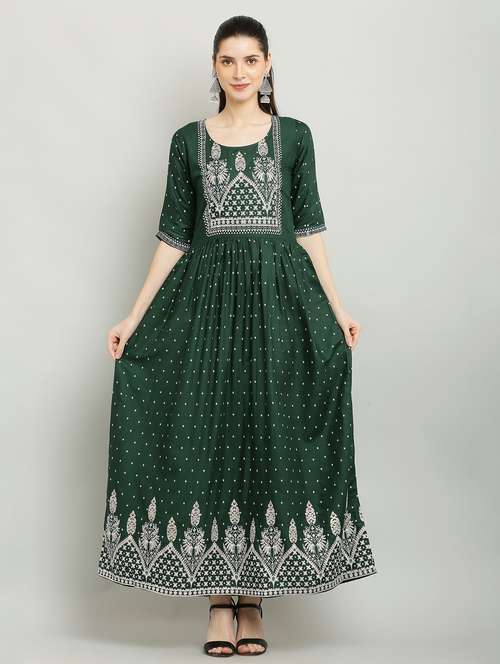 women printed three quarter sleeve a-line dress - 22084245 - Standard Image - 0