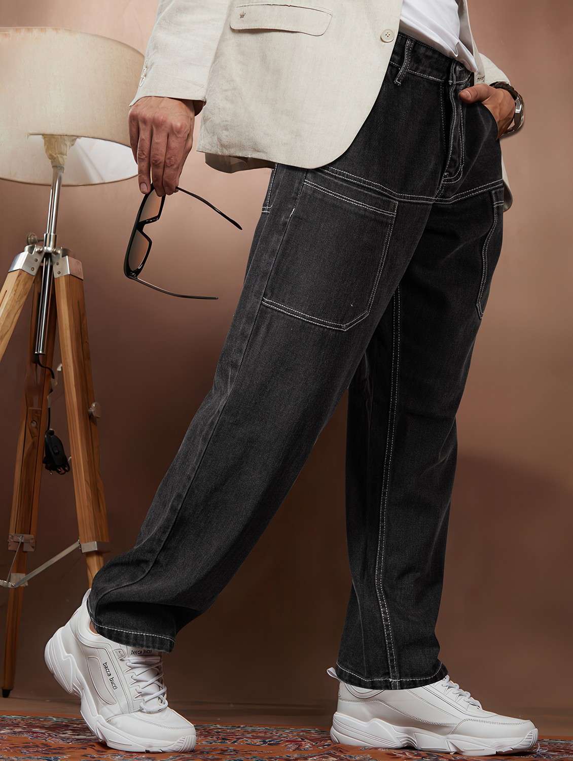 men plain mid rise full length jeans