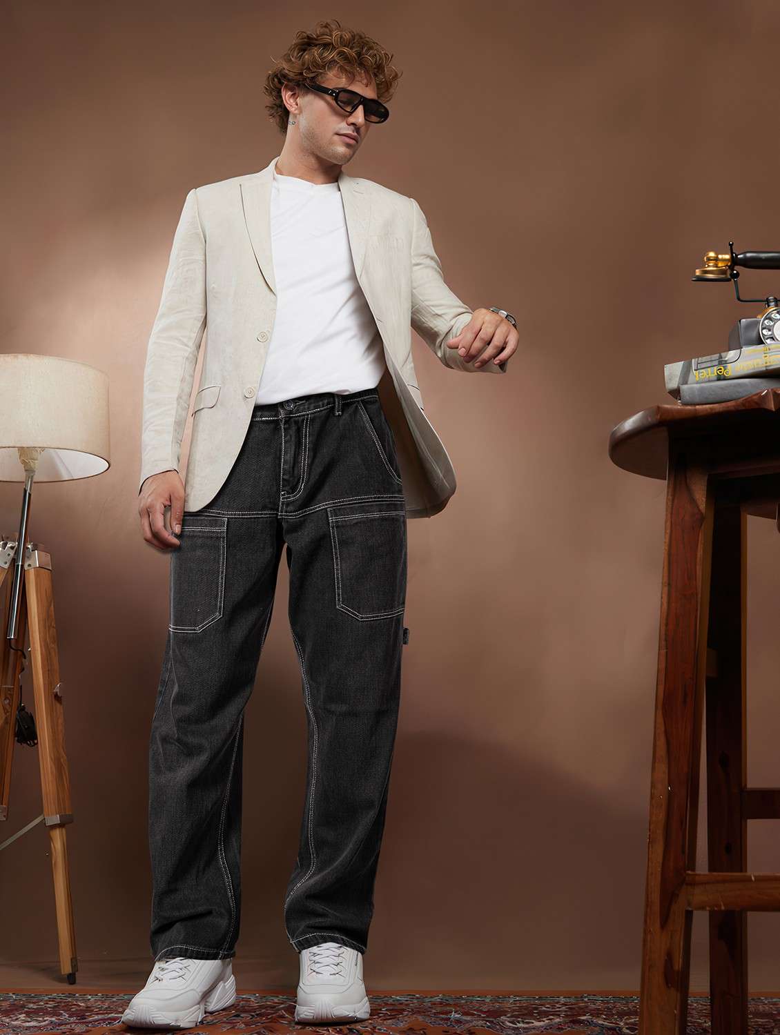 men plain mid rise full length jeans - 22084519 -  Standard Image - 3