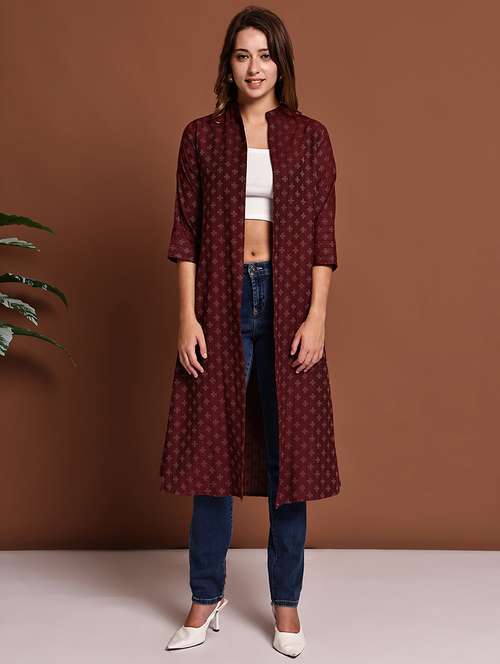maroon cotton shrug - 22084527 -  Standard Image - 0
