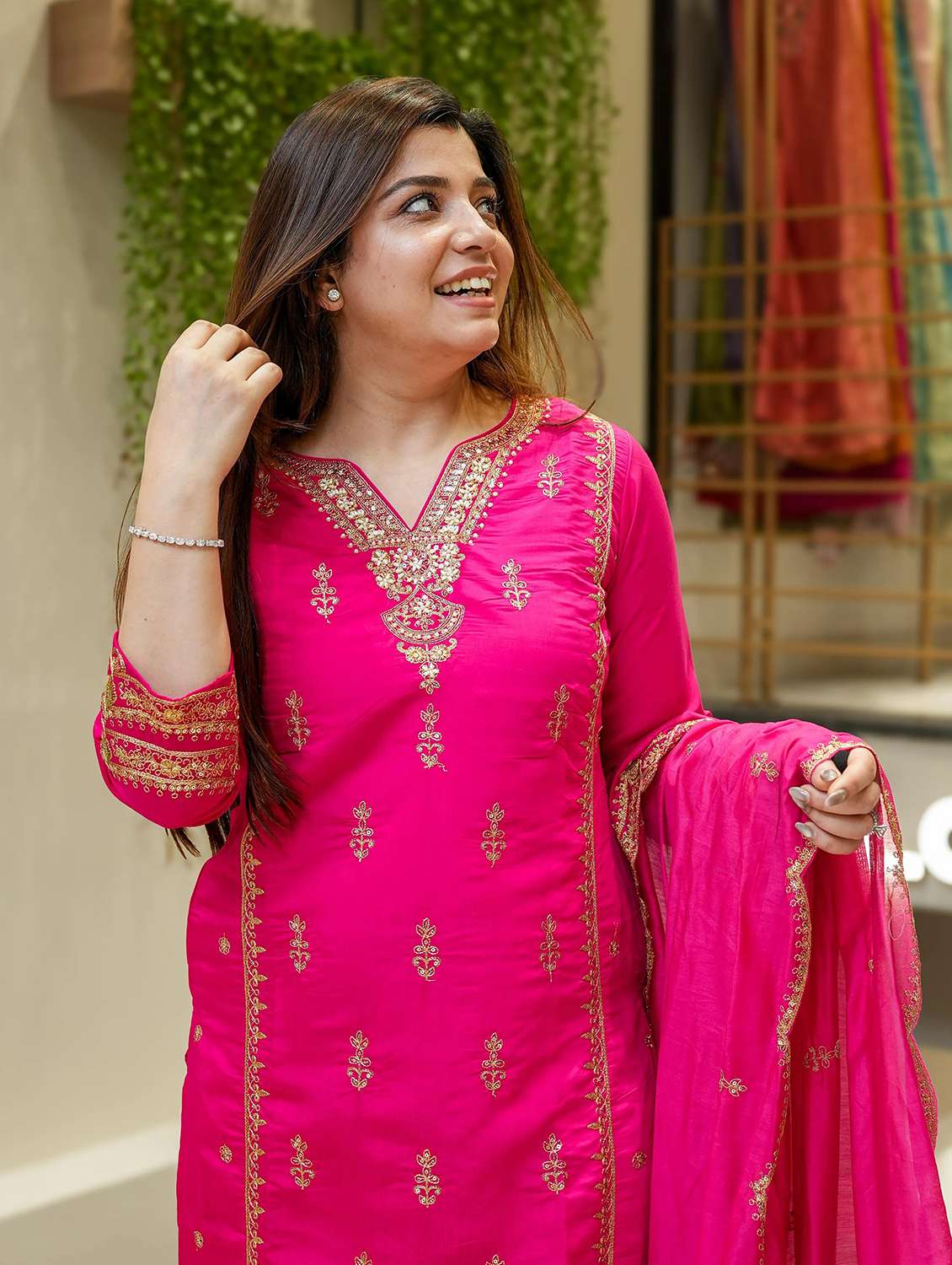 women embroidered three quarter sleeve kurta pant with dupatta set - 22084529 - Standard Image - 3