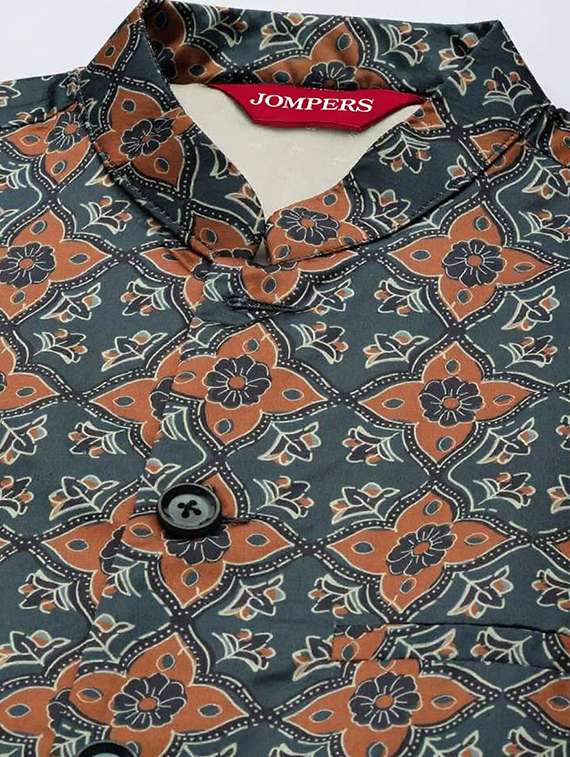 men printed sleeveless regular fit nehru jacket - 22084545 -  Standard Image - 3