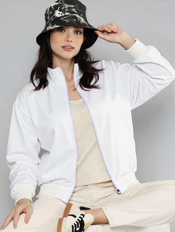 women white solid long sleeve bomber jacket - 22084553 -  Zoom Image - 0