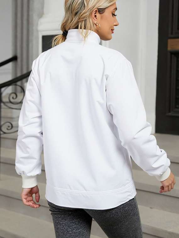 women white solid long sleeve bomber jacket - 22084554 - Standard Image - 3