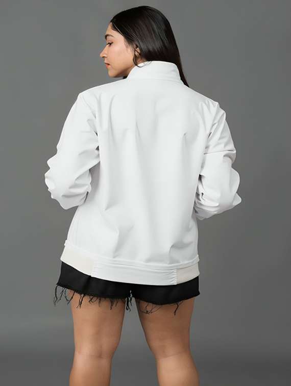 women white solid long sleeve bomber jacket - 22084561 - Standard Image - 3