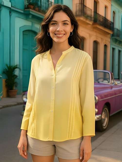 women ombre print mandarin collar regular fit shirt - 22084569 -  Standard Image - 0