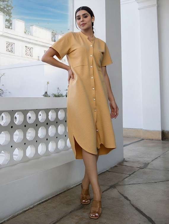 women solid short sleeve collared shirt dress - 22084573 -  Zoom Image - 0