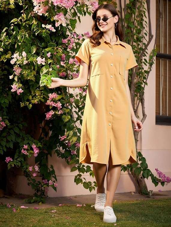 women solid short sleeve collared shirt dress - 22084575 - Zoom Image - 0