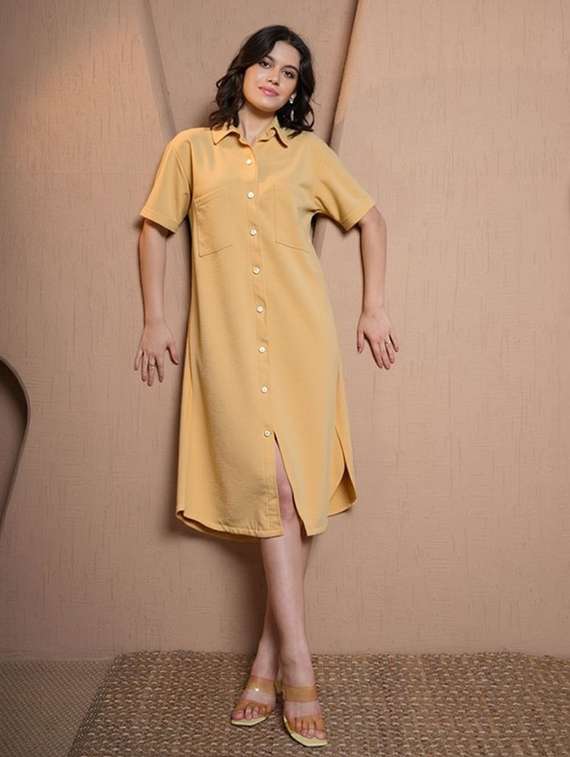women solid short sleeve collared shirt dress - 22084579 -  Zoom Image - 0
