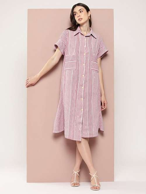 women striped short sleeve collared shirt dress - 22084597 -  Standard Image - 0