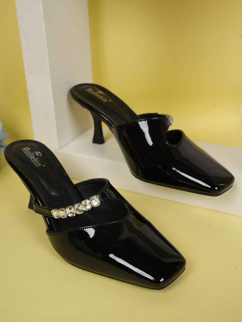 women solid slip on kitten heel mule