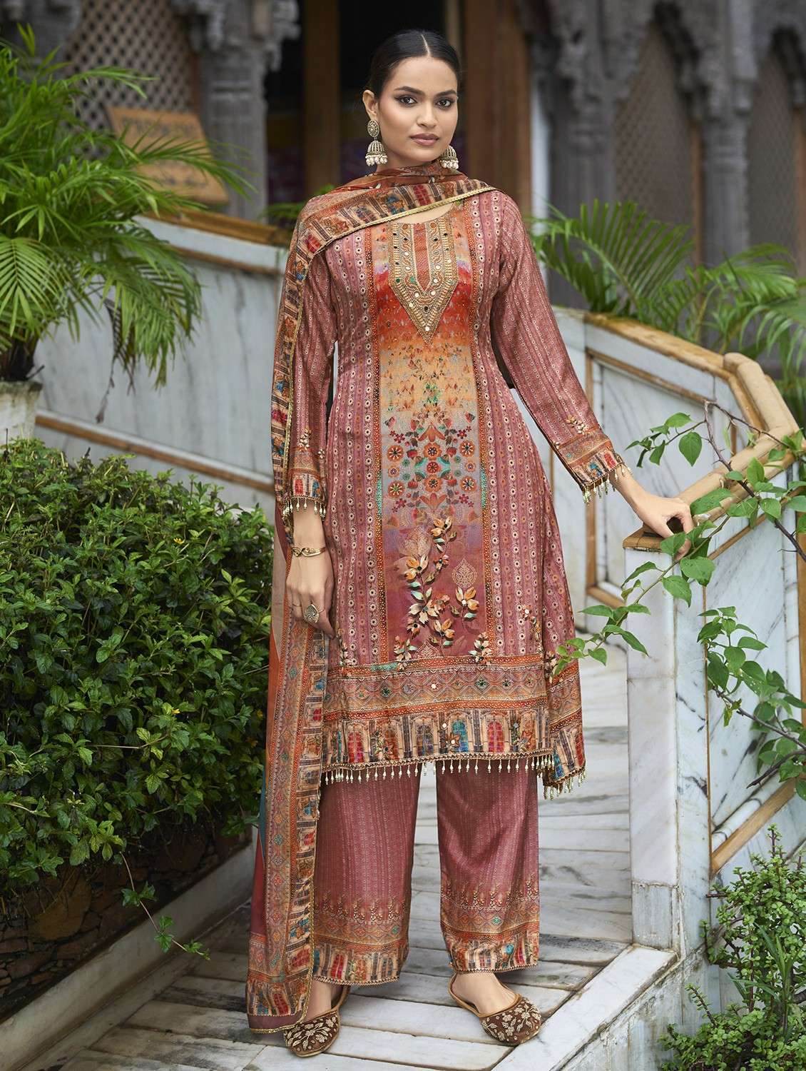 mauve chiffon suit  set