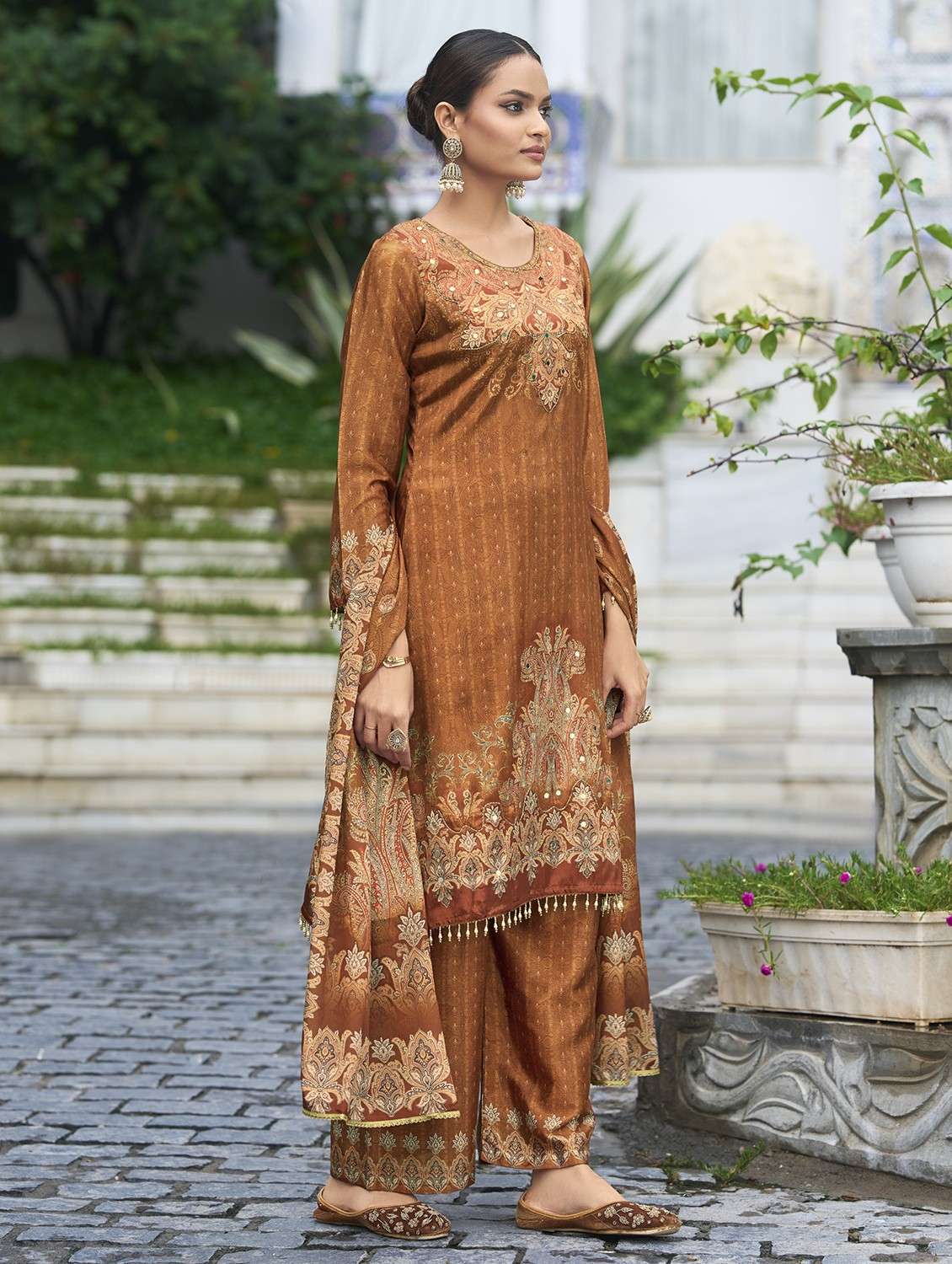 brown chiffon suit  set - 22084655 -  Standard Image - 3