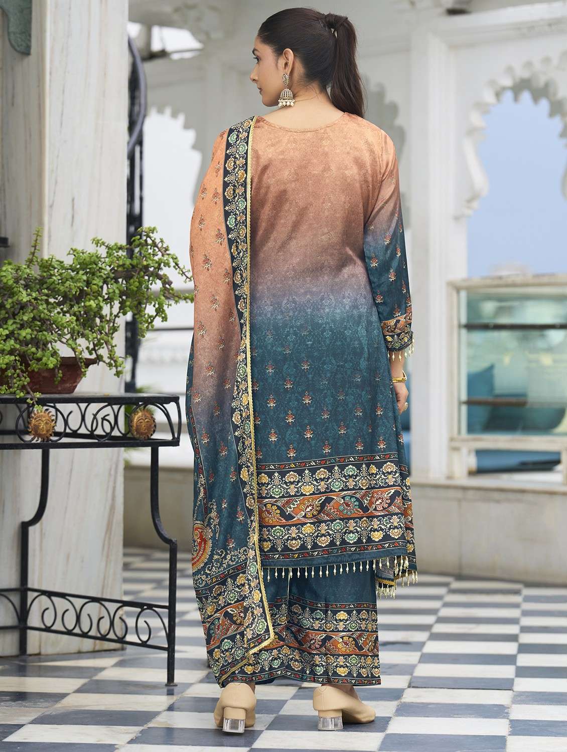 women printed long sleeve kurta palazzo with dupatta set - 22084658 -  Standard Image - 3