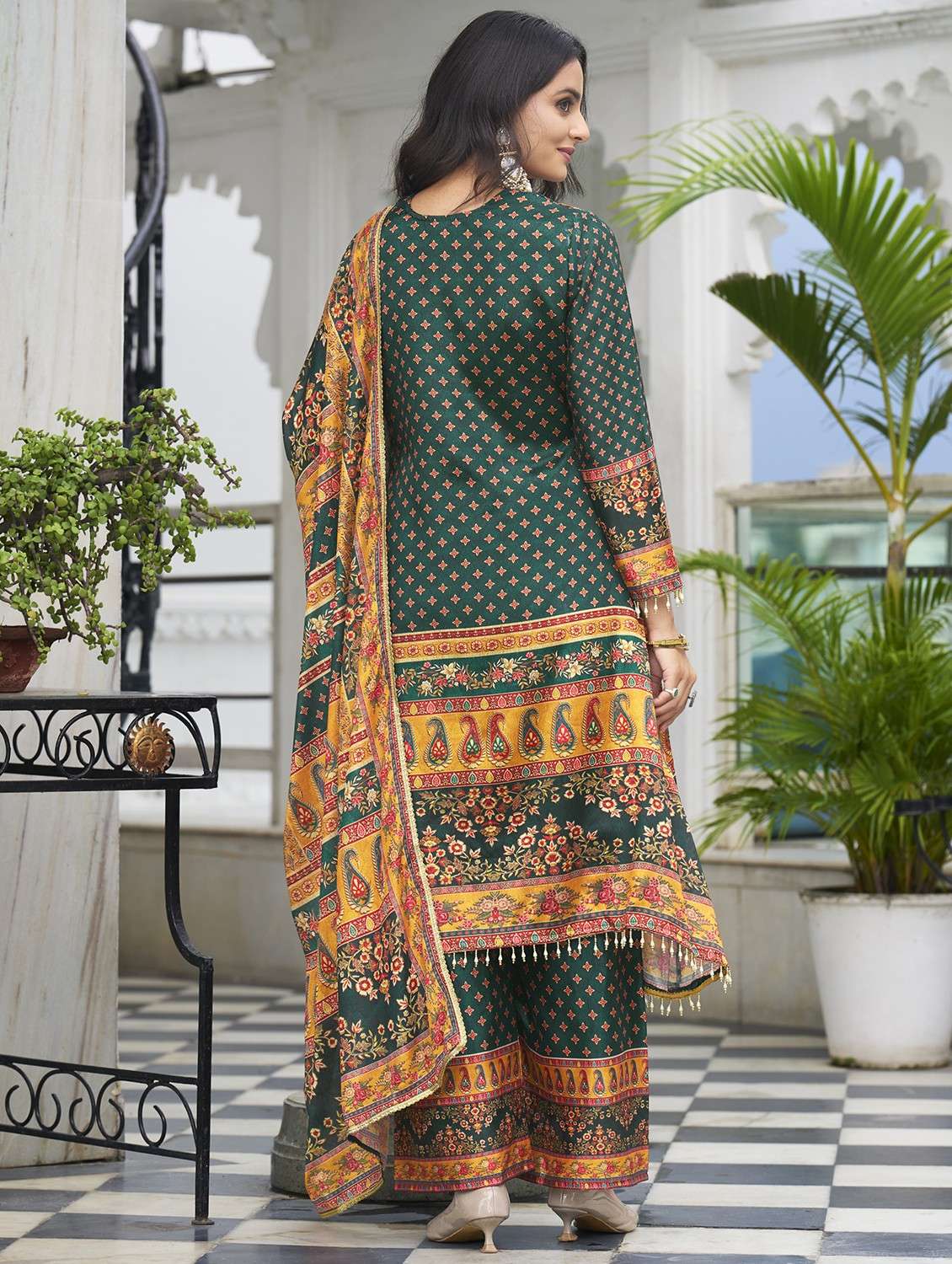 women printed long sleeve kurta palazzo with dupatta set - 22084659 - Standard Image - 3