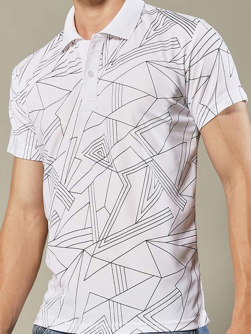 men geometric printed short sleeve regular fit polo t-shirt - 22084721 -  Standard Image - 3