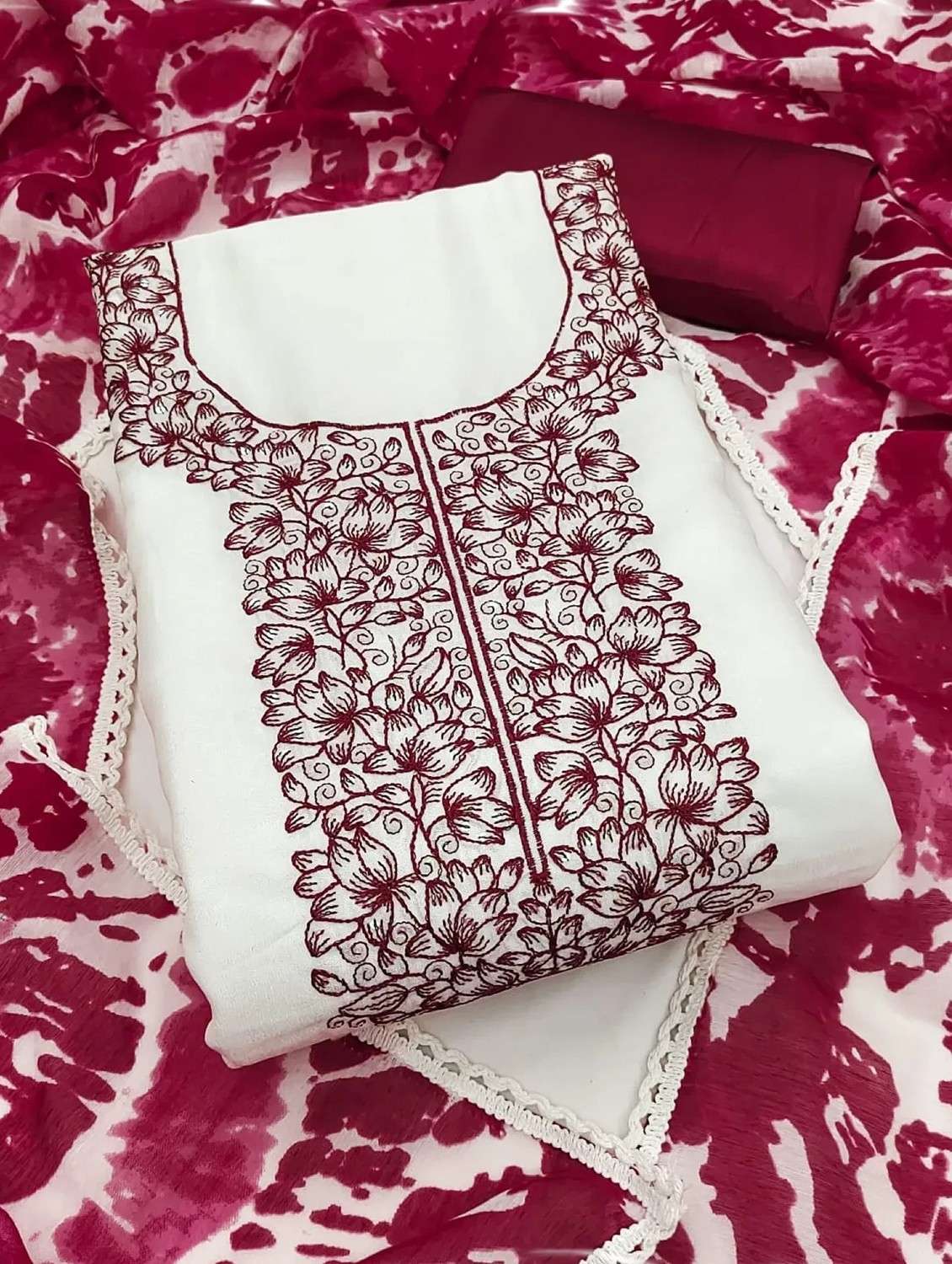 women solid with work unstitched suit set