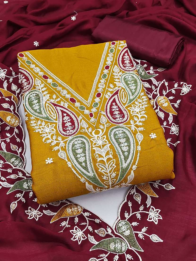 women solid with work unstitched suit set