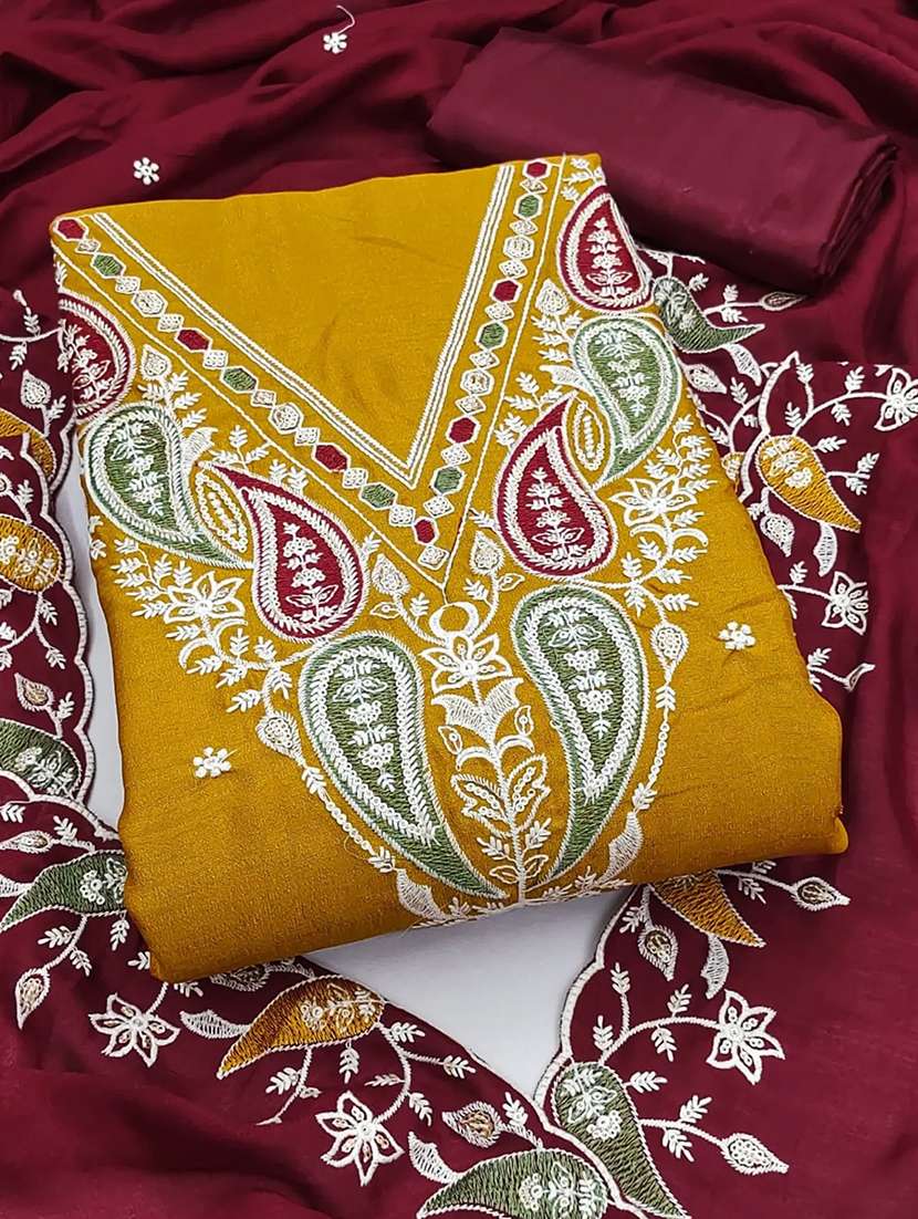 women solid with work unstitched suit set - 22084771 -  Standard Image - 3