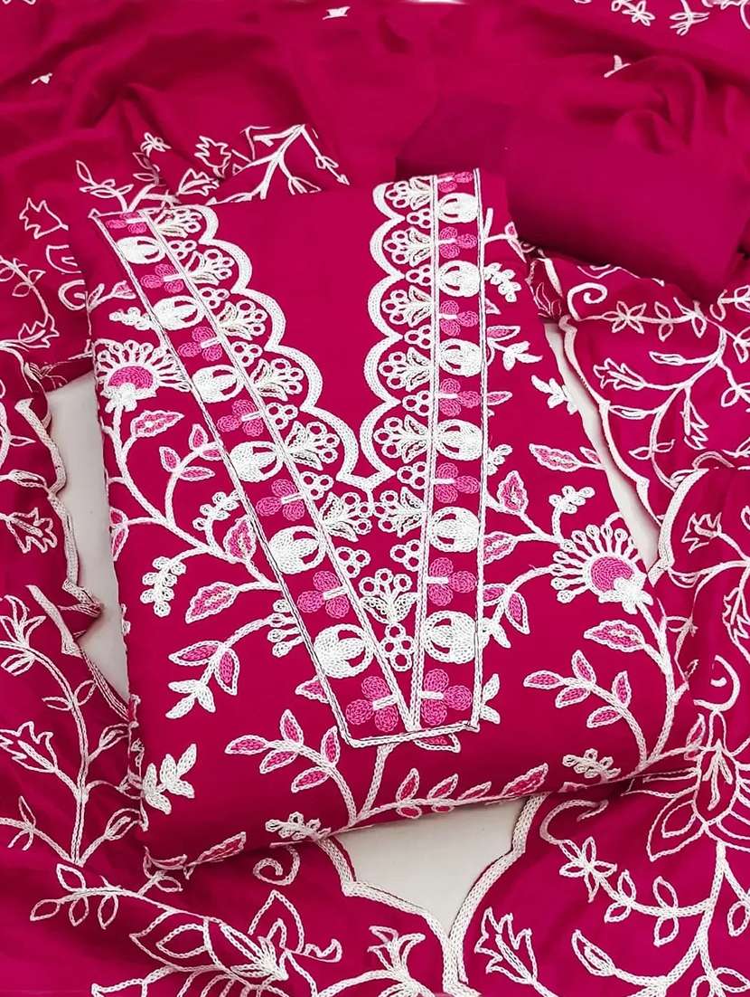 women solid with work unstitched suit set